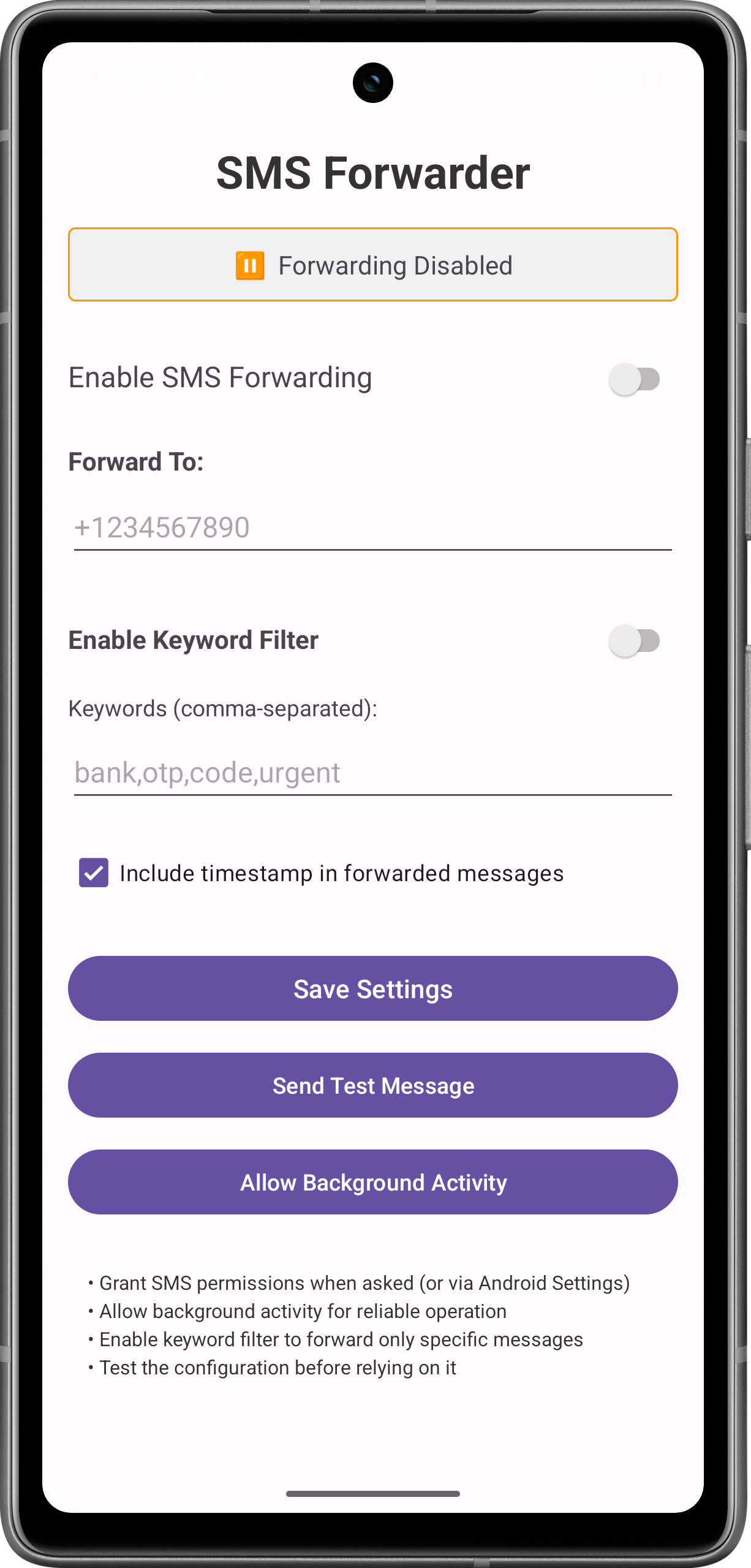 SMS Forwarder app screenshot